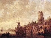 Jan van Goyen River Landscape with a Windmill and Ruined Castle oil